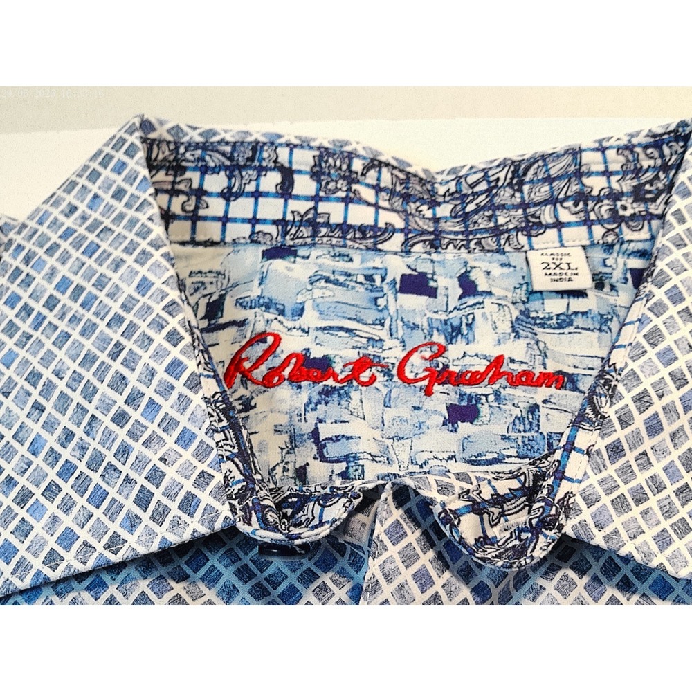 Robert Graham Barton Blue Geometric Diamond Print Classic Fit Shirt 2XL NWT - Picture 2 of 4